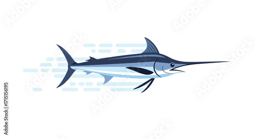 Stylized blue marlin illustration depicting marine wildlife and ocean themes with motion trails suggesting fast swimming in its habitat