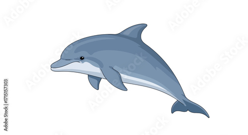 Cartoon Illustration of a Graceful Dolphin Swimming in the Ocean Waters with a Cheerful and Playful Animated Style