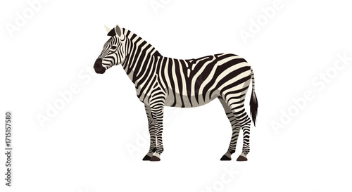 Majestic zebra illustration showcasing its iconic black and white stripes, an embodiment of savanna wildlife, standing proudly against a pristine