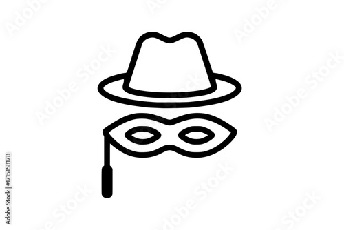 Detective hat and masquerade mask simple outline icon

