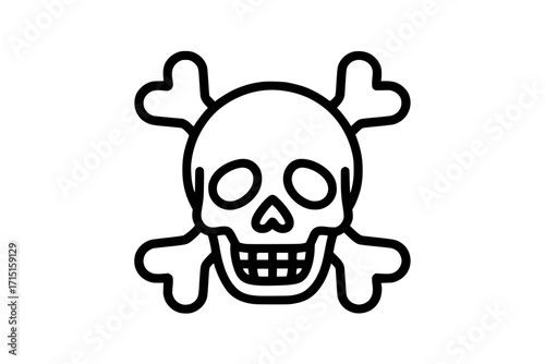 Isolated Black Outline Skull and Crossbones Danger Icon
