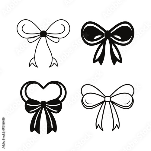 Collection of four decorative bow designs on transparent background