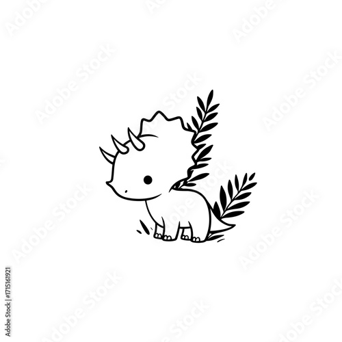 Triceratops. Triceratops simple black and white line art vector logo