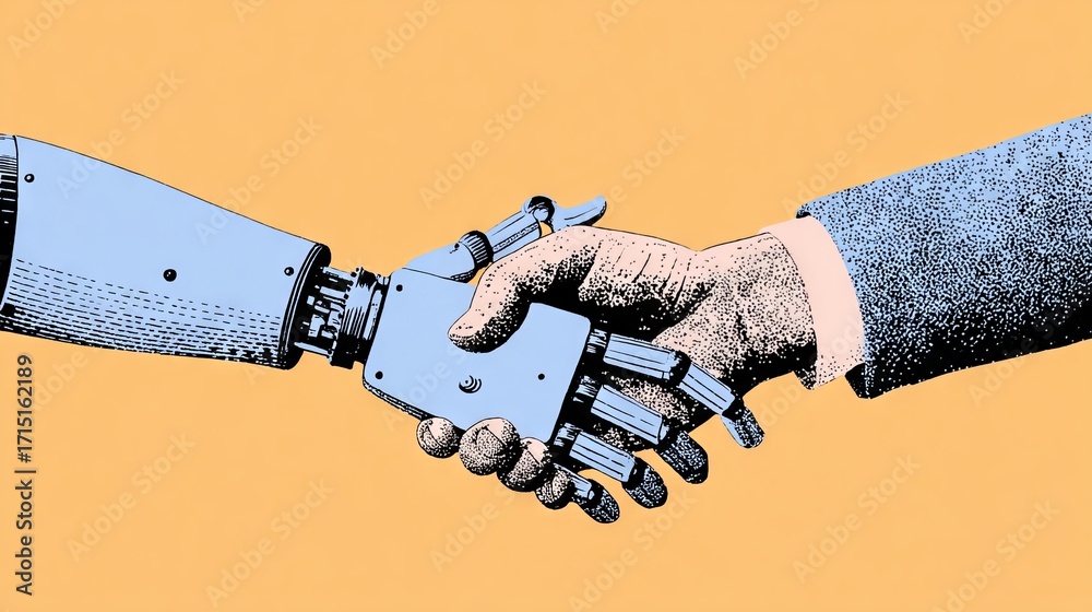 Human Meets Ai Vector Human Meets AI – Trust and Technology Stock Illustration | Adobe Stock