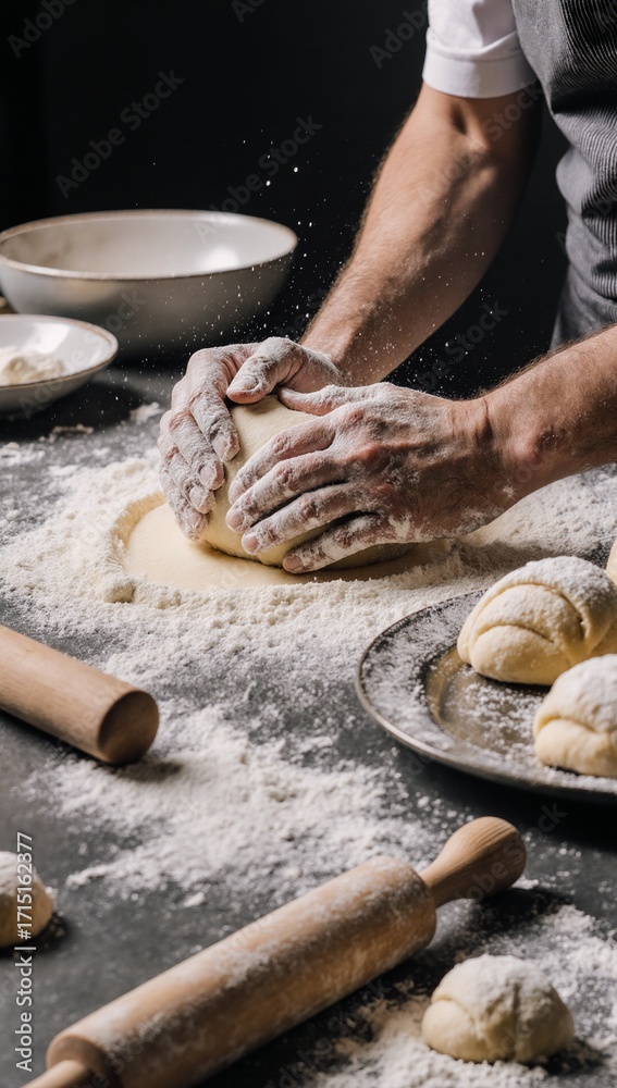 Obraz premium Baker perfecting dough kneading