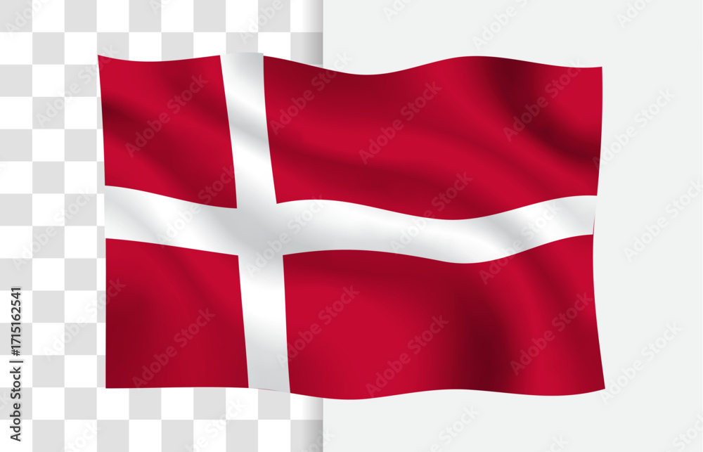 Fototapeta premium Denmark Flag Waving Vector, Isolated Transparent Background