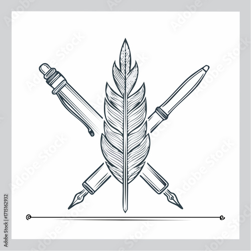 Quill pen crossed with modern stylus