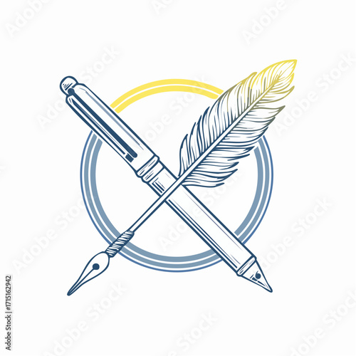 Quill pen crossed with modern stylus