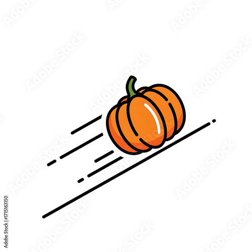 A Bright Orange Pumpkin With Green Stem And Lines Indicating Motion Isolated On A Transparent Background Transparent Background