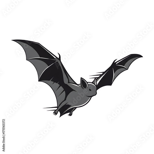A stylized grey bat in flight with spread wings and motion blur Isolated