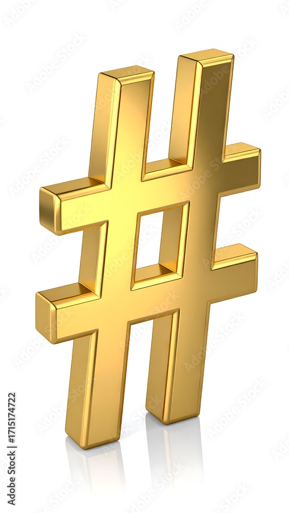 Obraz premium Gold hashtag symbol on white background