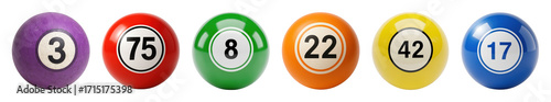 Multicolored bingo balls set including different numbered spheres isolated. Game, gambling, and chance design.