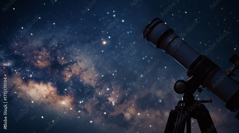 Fototapeta premium Telescópio observando o céu estrelado