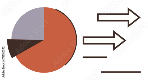 Segmented pie chart and directional arrows. Ideal for data analysis, progress tracking, strategy, planning, growth, goals, business insights. Minimalistic flat metaphor