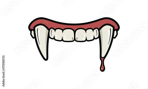 Cartoon Vampire Fangs Dripping Blood with White Teeth and Red Gums.