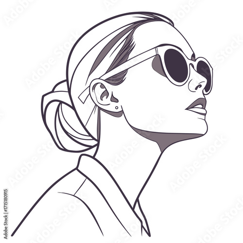 Vector art of elegant woman with sunglasses looking up for fashion and beauty
