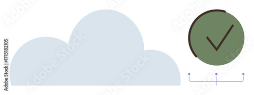 Minimalistic cloud and green circle with checkmark, highlighting successful operation or validation. Ideal for technology, data security, validation, success, reliability, cloud computing, storage