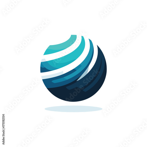 Abstract blue and black sphere with curved lines