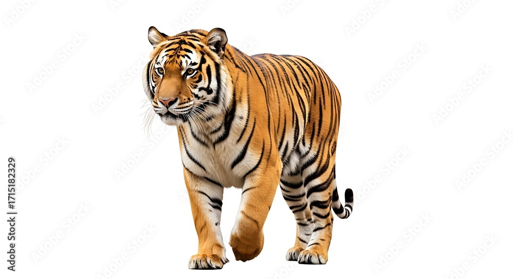 Obraz premium Majestic Tiger Strolling Forward with Striking Orange and Black Stripes.