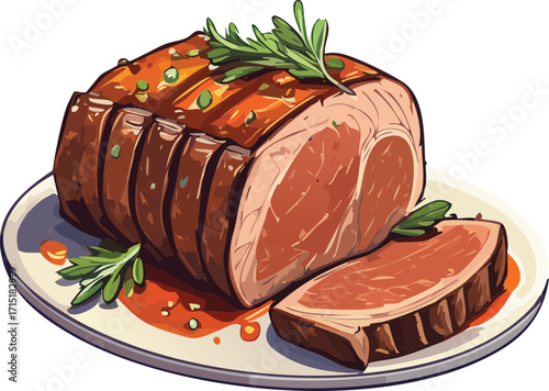 BBQ Brisket Flat Design Vector Illustration for Food Menu