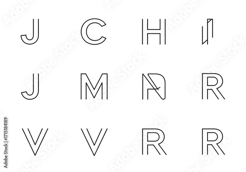 Collection of Minimalist Line Art Letters J C H I M N R V.