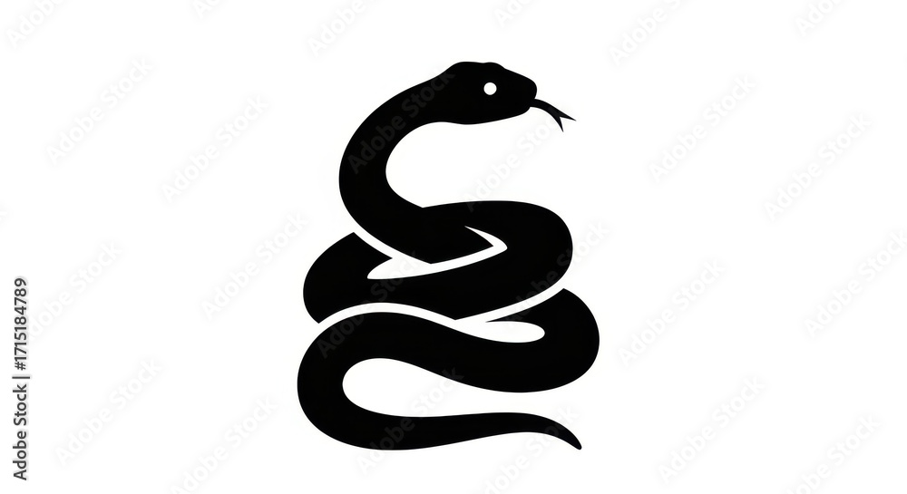 Fototapeta premium Stylish Black Silhouette of a Coiled Snake Against a White Background
