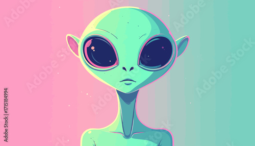Alien Portrait A whimsical digital artwork showcasing a green extraterrestrial against a vibrant background