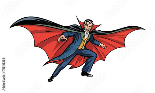 Flying Vampire in Classic Comic Book Style.