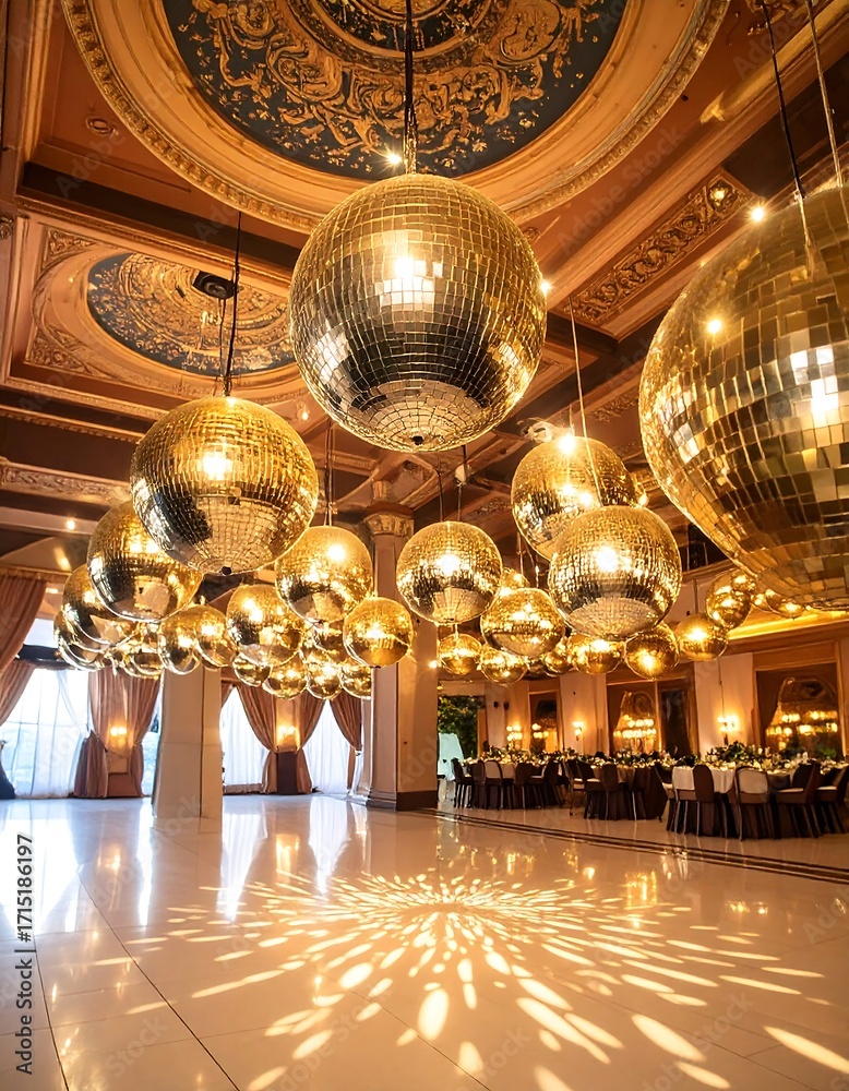 Obraz premium Golden disco ball ballroom