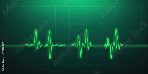Green line wave heartbeat pulse on an ECG monitor for medical healthcare illustration