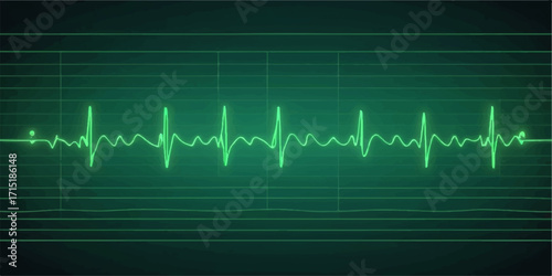 The ECG heart beat graph displays a medical pulse rate line on a blue monitor chart for healthcare illustration
