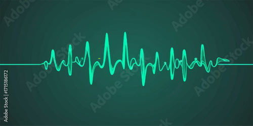 Green ECG heartbeat wave graph on a medical monitor illustrating the pulse rate and cardiogram line