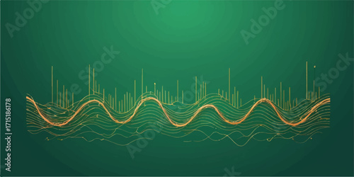 The abstract green background features a stylized heart with a vibrant ECG line mimicking a heartbeat on a monitor for healthcare and medical concepts