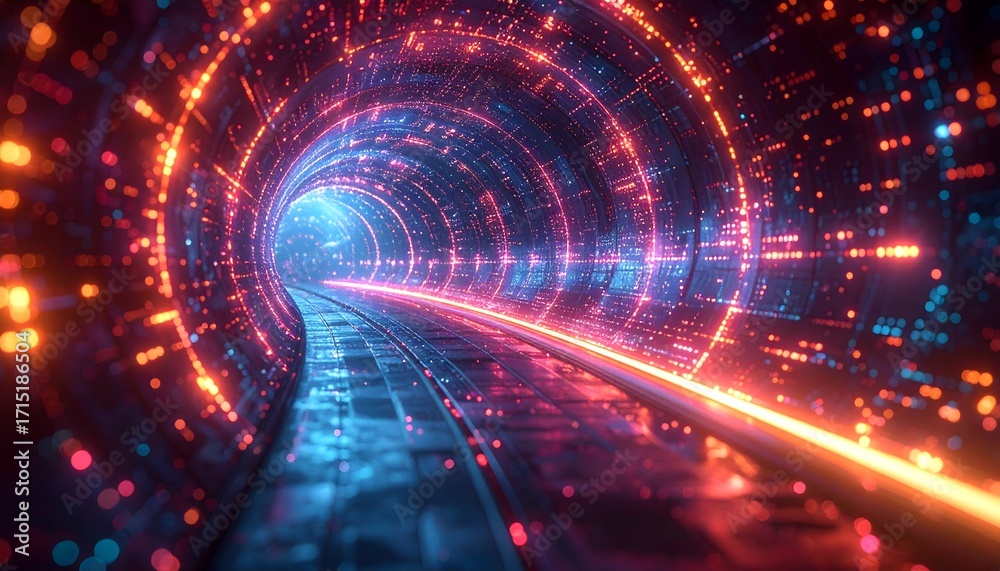 Obraz premium Futuristic glowing Cyber AI Tunnel 