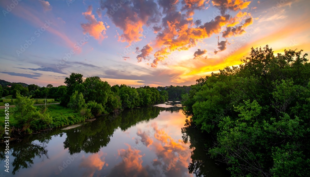 Obraz premium Serene river at sunrise