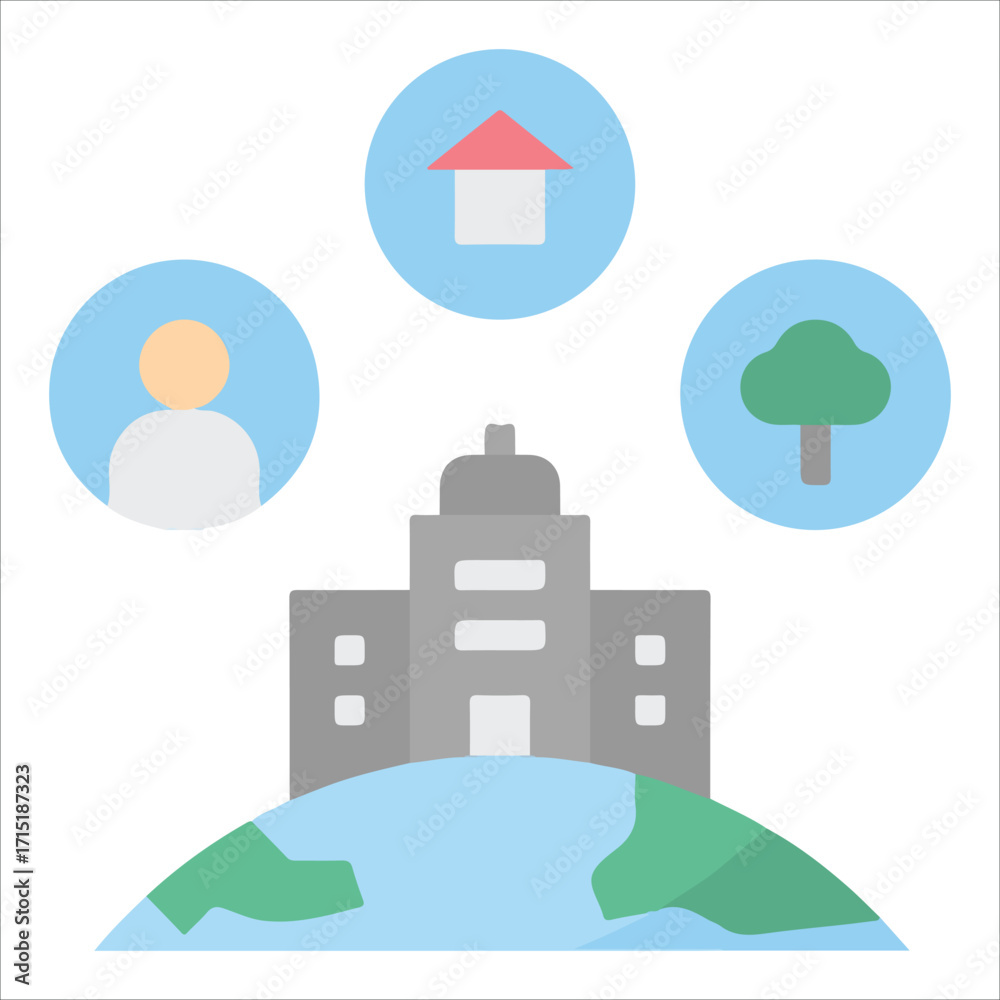 Naklejka premium People in Office Environment Icon – Greening and Workplace Vector EPS10