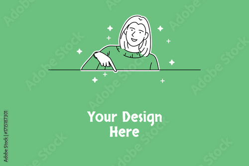 Cheerful Woman in Warm Sweater Pointing at Copy Space Background