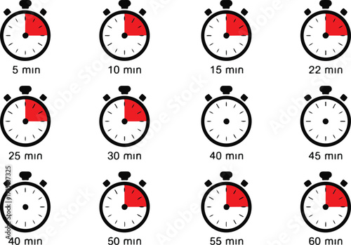 Collection of Stopwatch Icons Vector Illustration Set with Transparent Background