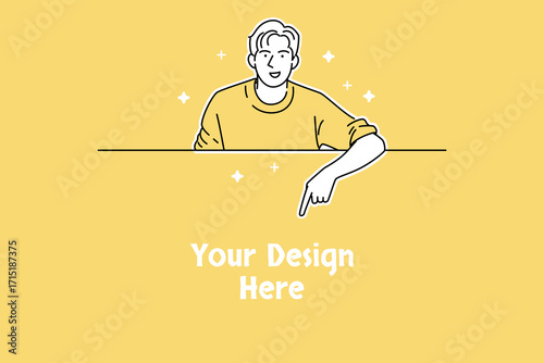Cheerful Man in Warm Sweater Pointing at Copy Space Space Background