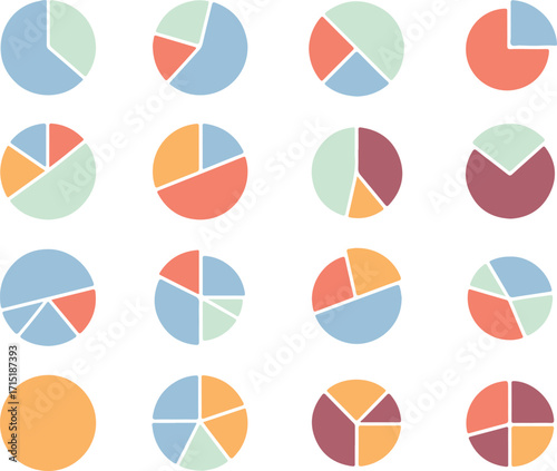 Pie Chart Icon Set Vector Illustration for Data Visualization and Statistical Analysis
