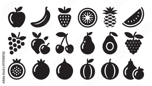 Collection of fresh food and fruit icons for design projects