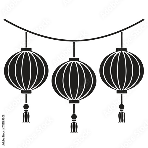 Black hanging lanterns with tassels string