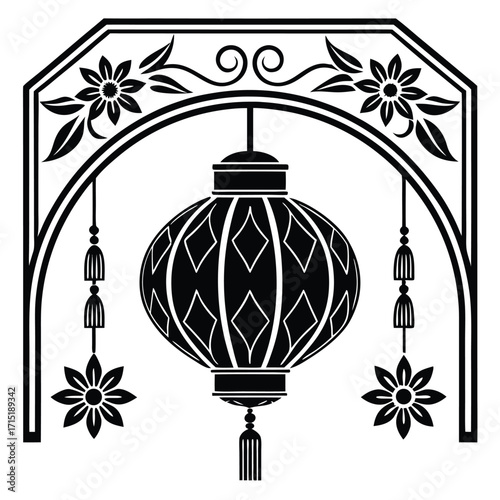 Black lantern floral arch decoration white silhouette