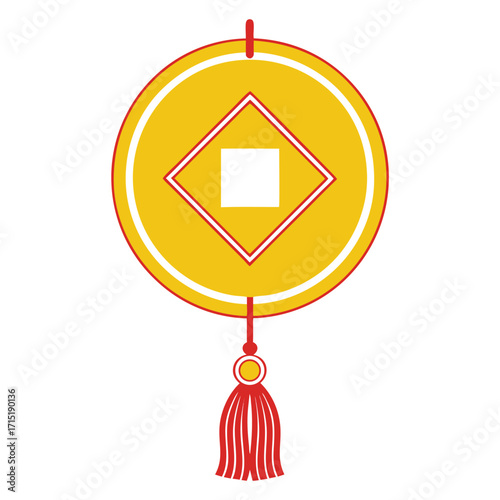 Golden coin with red tassel traditional