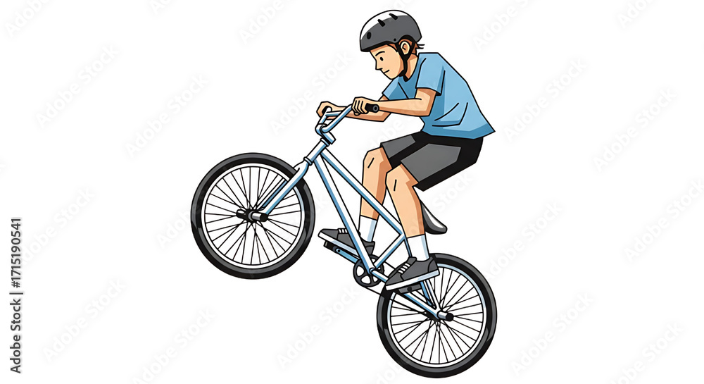 Fototapeta premium Young Cyclist Performing a Wheelie Mastering BMX Skills and Techniques
