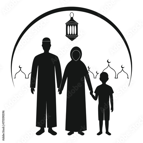 Muslim family celebration lantern domes eid celebration