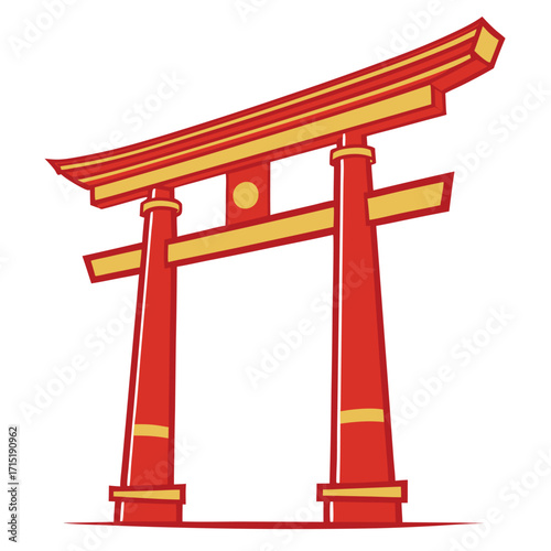 Red and gold torii gate japanese architecture traditional