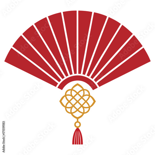 Red fan with gold knot and tassel vector