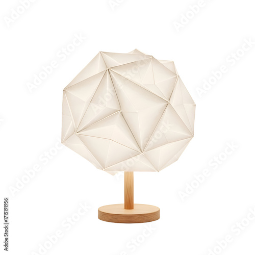 Wallpaper Mural Geometric Lamp Illuminates with Soft Light on Transparent Background, Featuring Wooden Base and Origami Design Torontodigital.ca