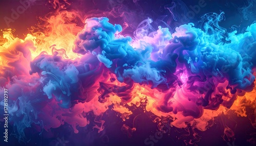 Abstract Swirl of Blue Orange and Pink Smoke with Particles in Cinematic Lighting and Volumetric Effects Creating a Colorful and Ethereal Atmosphere
